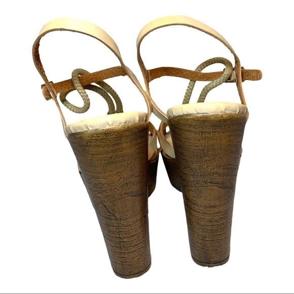 EXÉ tsakiris mallas upper leather beige platform sandals ankle strap size 39 - Picture 2 of 10
